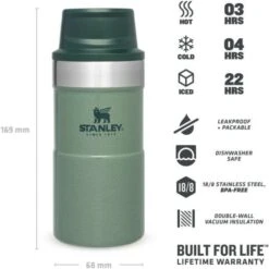 Stanley The Trigger-Action Travel Mug 250 Ml Hammertone Green -Koffie- en theewinkel stanley pmi classic trigger action thermosbeker 250 ml hammertone green eigenschappen